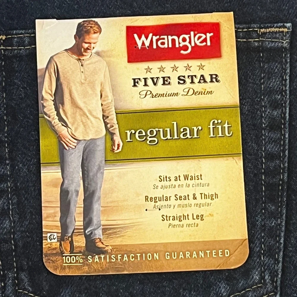 NWT Wrangler Five Star Premium Jeans Mens 38x32 Regular Fit Dark Wash‎